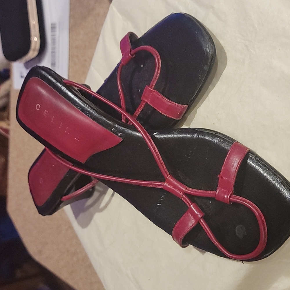 CELINE RED AND BLACK SANDALS SZ 8